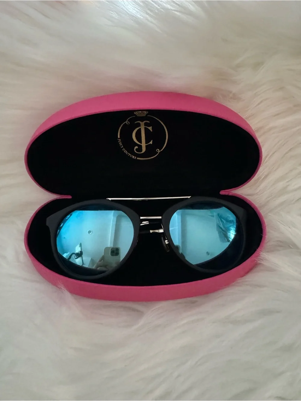 Vintage Juicy Couture Black Frame Sunglasses with Blue Mirrored Lenses